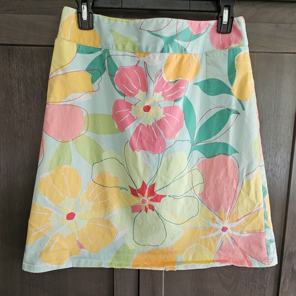 Talbots Floral Colorful Flowers Print Stretch A Line Skirt Pockets Women Size 10